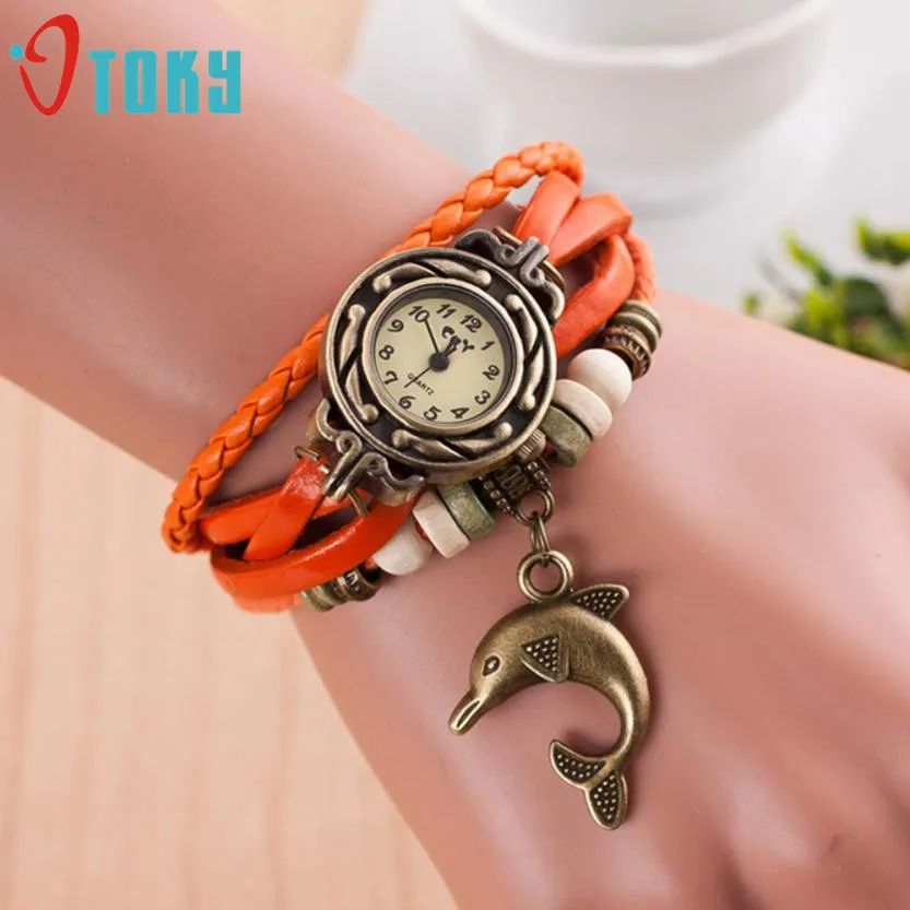 OTOKY Fashion Dolphin Bracelet Women Alloy Leather Quartz Wrist Watch Dropshipping | Наручные часы