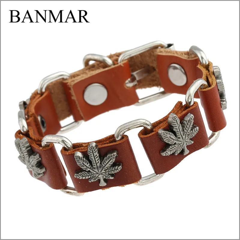 Banmar женский мужской пряжкой из натуральной коровьей Кожаные браслеты черепа