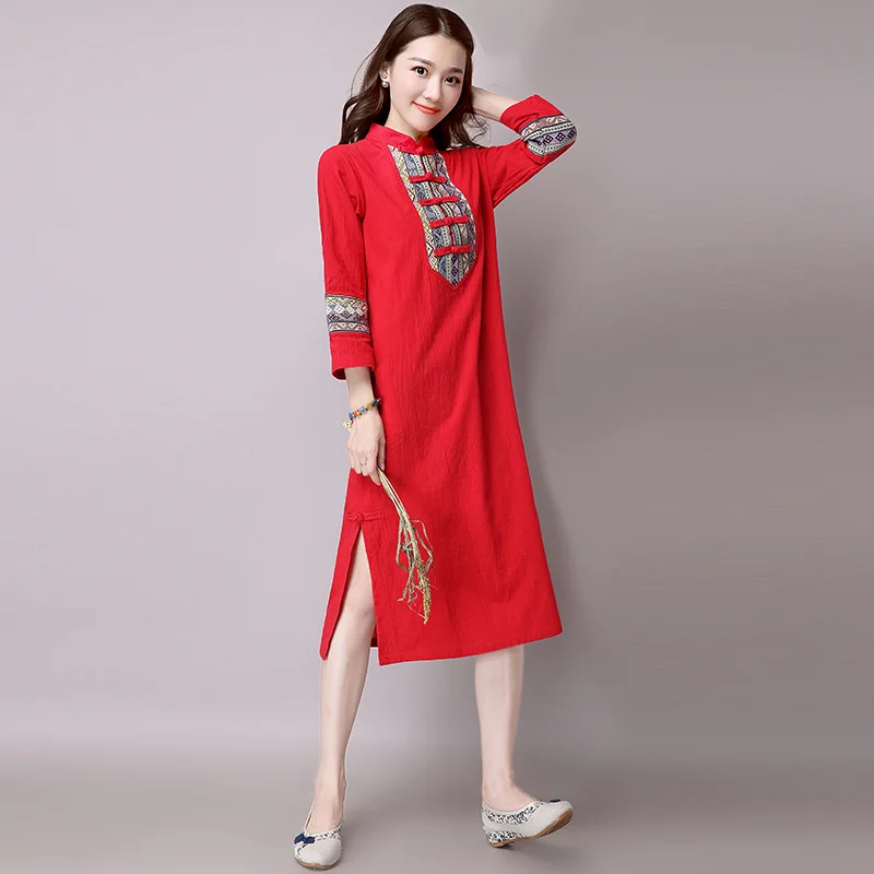 Свободный стиль 2017 Осень китайская традиция повседневное женское летнее платье
