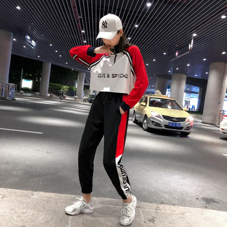 2019 модный белый пуловер для женщин спортивный укороченный топ с длинными