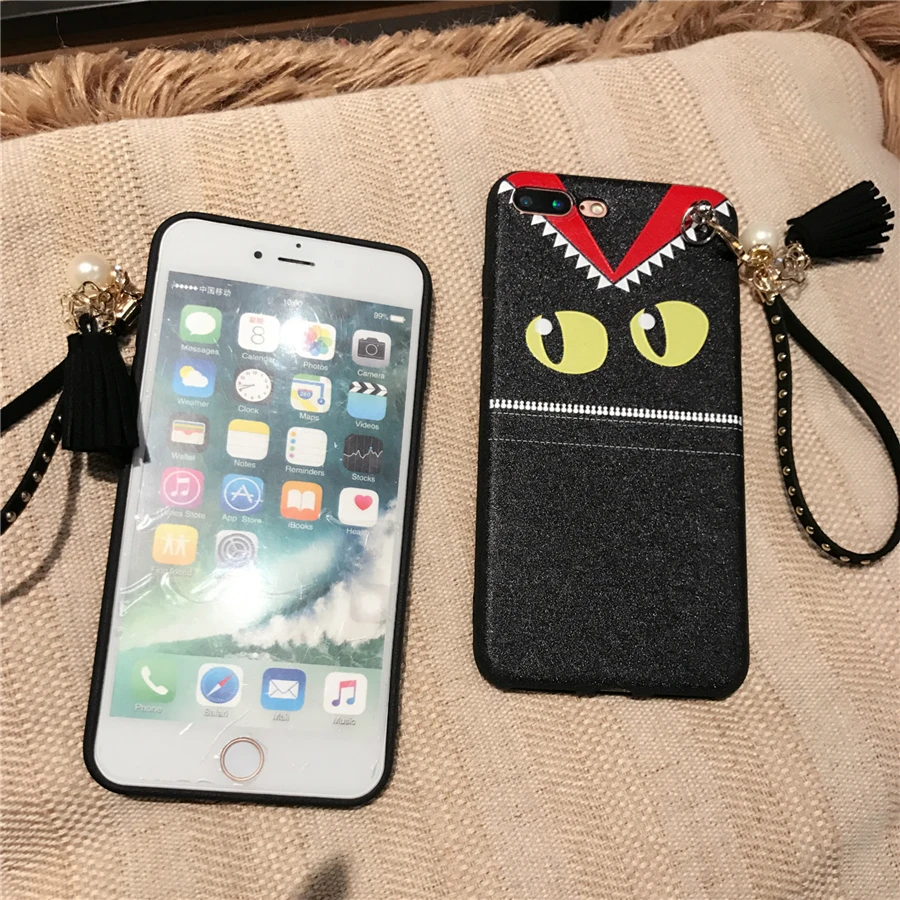 Cartoon Demon Phone Cases For iPhone 6 6S Plus Cute Soft TPU Back Cover Whit Lanyard 7 Coque Funda |