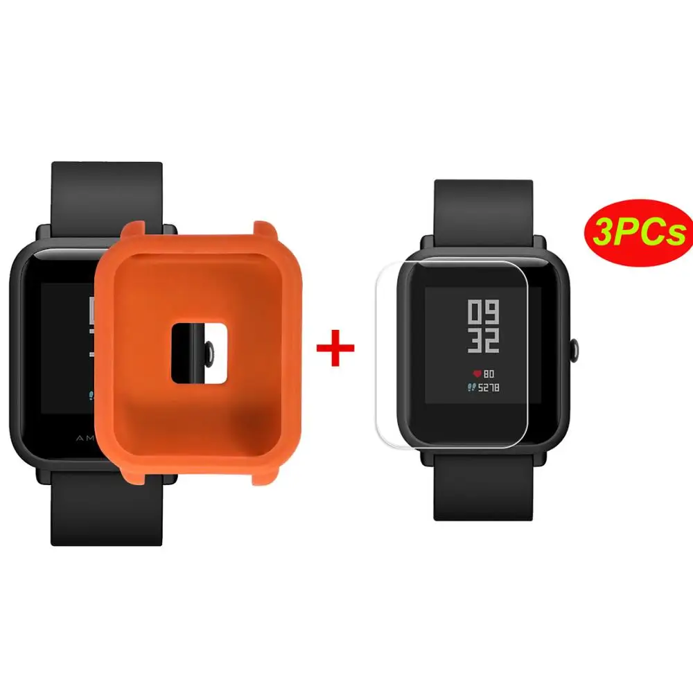 Мягкий защитный чехол+ 3 шт. защита для экрана для Huami Amazfit Bip Younth Watch, тонкий цветной чехол с рамкой, защитный чехол - Цвет: 5