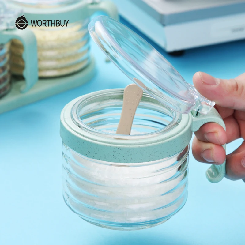 WORTHBUY пшеничная соломенная банка для специй стеклянная бутылка приправ с ложкой