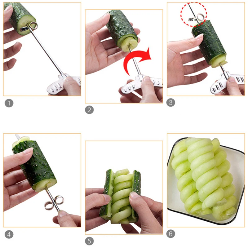

2pcs/set Manual Spiral Screw Slicer Stainless Steel Potato Carrot Cucumber Vegetables Spiral Knife Carving Tool Kitchen Supplies