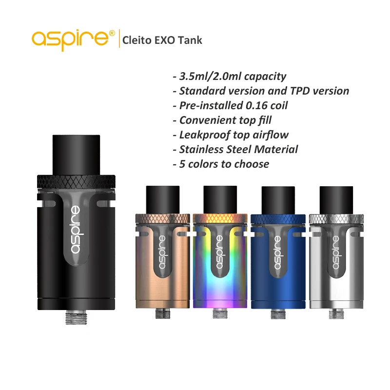 Электронный Cigaratte Aspire cleito атомайзер EXO 3 5 мл/2 0 мл стандарт/TPD тип с 6/0 14 Ом