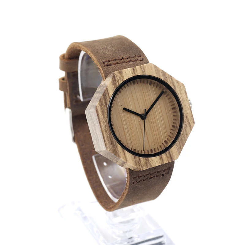 Женские кварцевые часы с бамбуковым циферблатом в кожаном ремешке|wristwatch