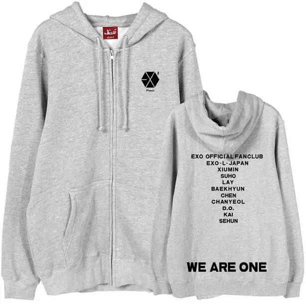 Толстовка с капюшоном на молнии Kpop exo The EXO'r DIUM we are one унисекс свободная флисовая