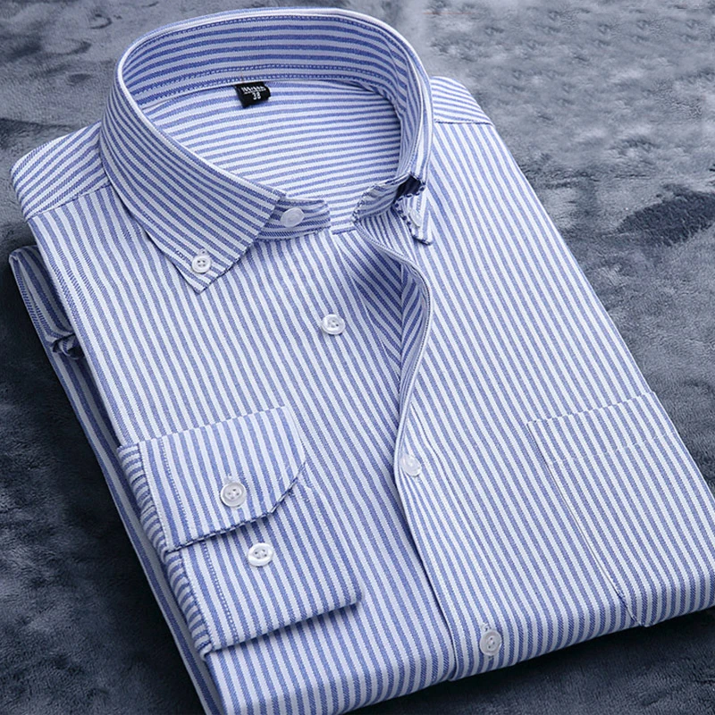 Модная полосатая рубашка из ткани Оксфорд Мужская брендовая Новая повседневная