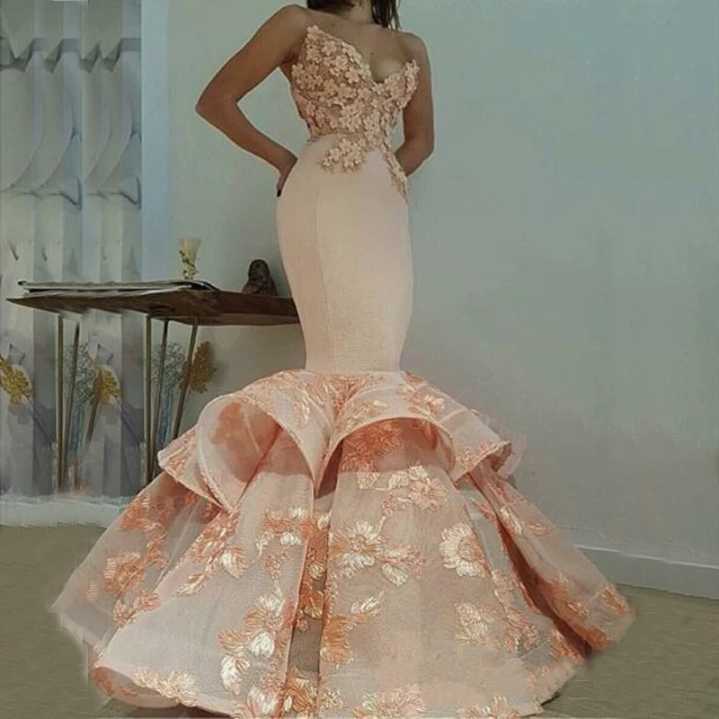 Новейшее кружевное милое выпускное платье с оборками длинное вечернее русалки