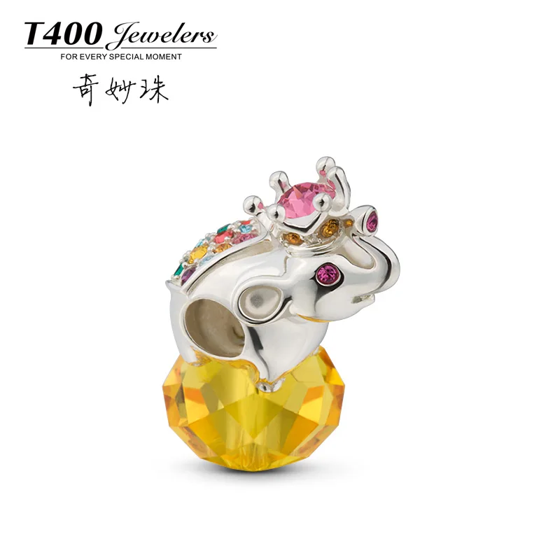 T400 Fashion 925 silver Charms made with Swarovski Elements DIY charms jewelry Accessories Clever Elephant#Q144 free shipping | Украшения и