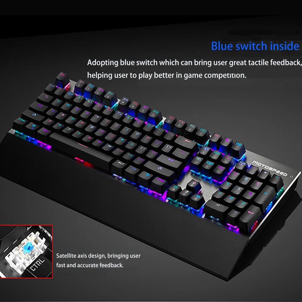 Клавиатура Motospeed CK108 с 104 клавишами черная/синяя переключатель RGB подсветка