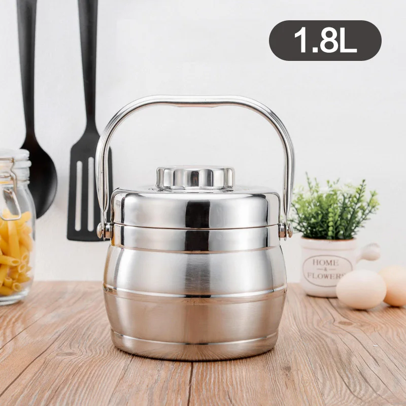 1800ml Silver 1.4L/1.8L Ланч-бокс из нержавеющей стали вакуумный термо-термо портативный контейнер для еды металлический набор для пикника Bento box для детей и взрослых Ланчбокс - Цвет: 1800ml Silver