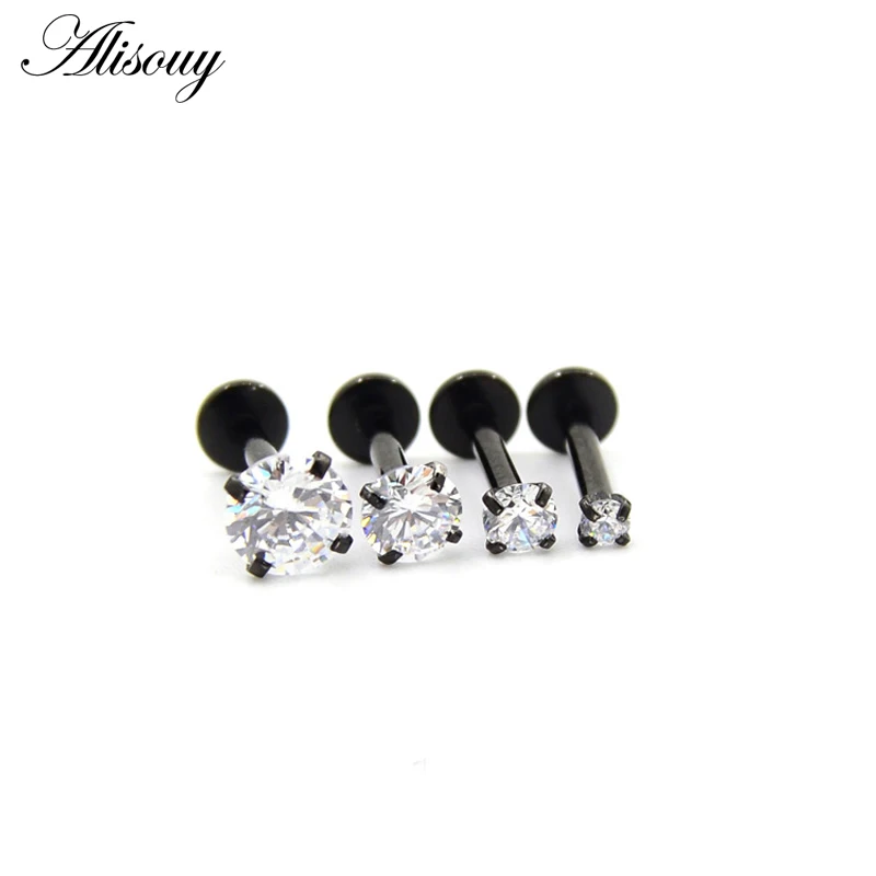 Black Alisouy, 1 шт., серебряное кольцо для губ, анодированное циркониевое кольцо с внутренней резьбой, зубчатый камень, 16 г, трагус, спираль, серьги для пирсинга, женские серьги - Окраска металла: Black