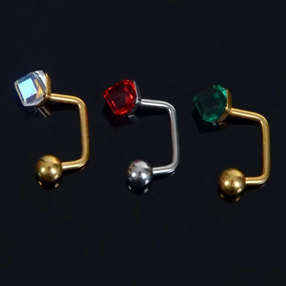 Цельнокроеное платье 3D c образный 16G Нержавеющая сталь циркон кольца носа для губ