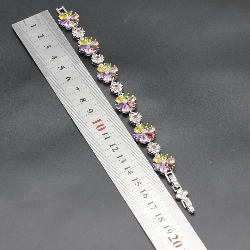 Цветок Форма серебро Цвет Ювелирные наборы для Для Женщин Multi Zirconoia Цепочки и