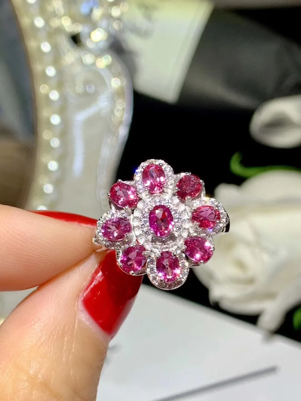 Romantic Fancy Natural Sapphire Rings for Women Wedding 3x4mm Genuine gemstones White Gold color Fine jewelry S925 Silver #442 | Украшения