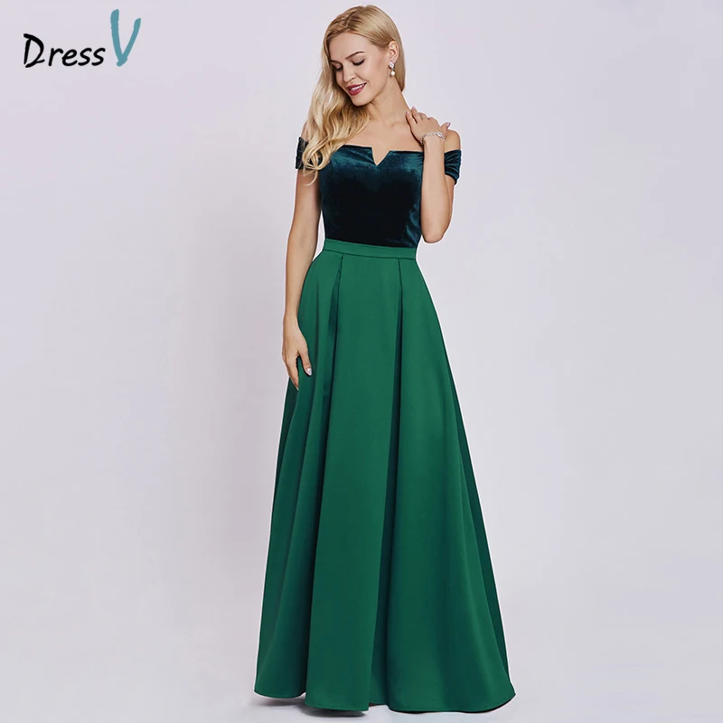 

Dressv hunter evening dress cheap a line short sleeves off the shoulder wedding party formal zipper up evening dresses