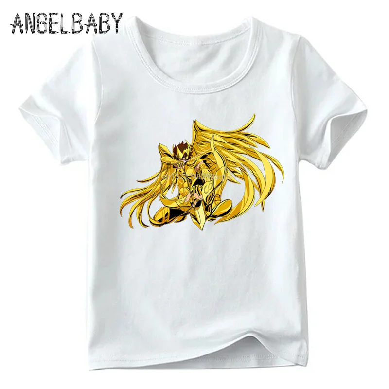 Boys and Girls Anime Gold Saint Seiya Character Print T shirt Kids Summer Casual White Tops Children Funny T-shirt ooo422 | Мать и