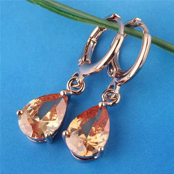 Orange Модные серьги-капли розового золота для женщин, свадебные, вечерние, Обручальные, Винтажные Ювелирные изделия, серьги в форме капли воды с кристаллами CZ, подарок - Окраска металла: Orange