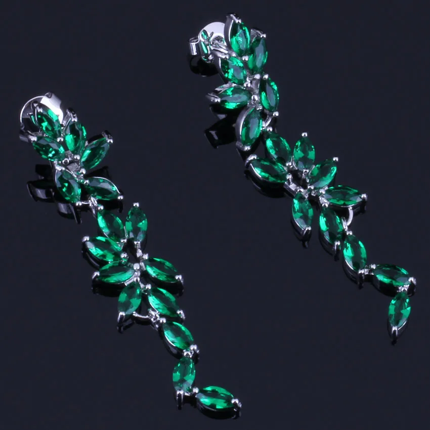 

Super Long Green Cubic Zirconia Silver Plated Drop Dangle Earrings V0341