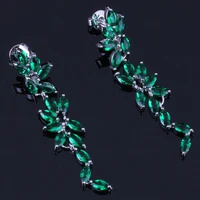 super long green cubic zirconia silver plated drop dangle earrings v0341