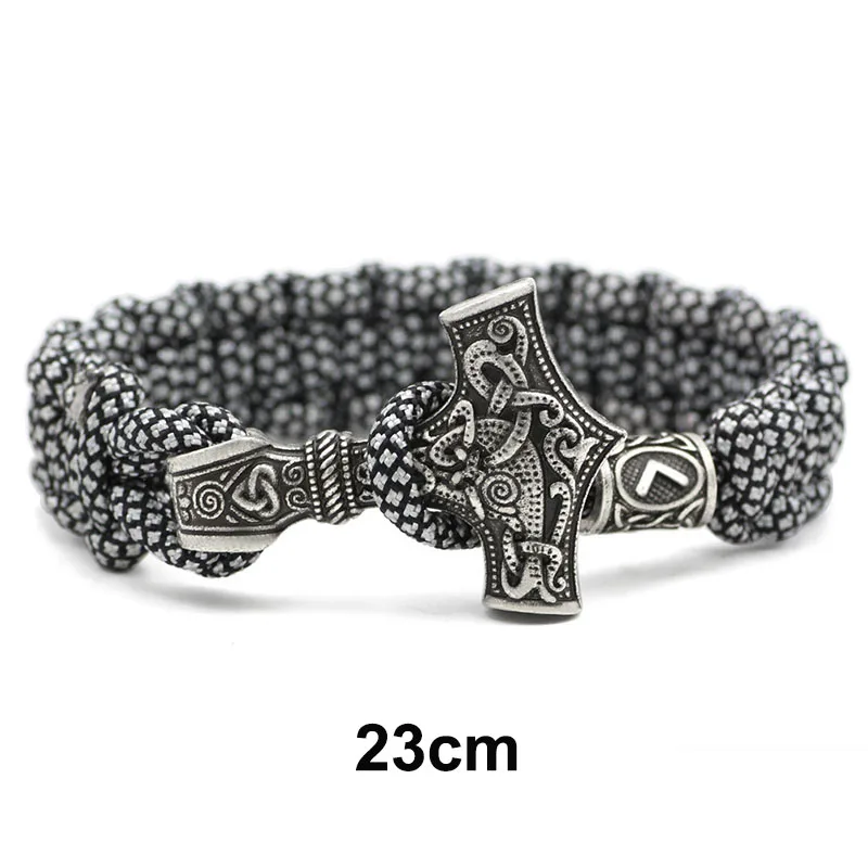Black White 23cm Серебряный винтажный веревочный Плетеный Браслеты викингов браслеты для мужчин норвежский викинг ювелирные изделия спасательный веревочный браслет ювелирные изделия с молотком Тора - Окраска металла: Black White 23cm