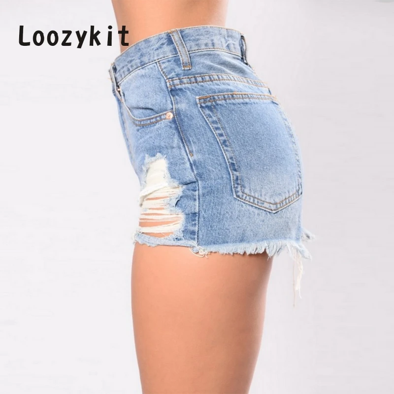 LOOZYKIT Summer Denim Short Jeans Women High Waist Hole Ripped Shorts Fashion Casual Slim Plus Size Denim Shorts Female