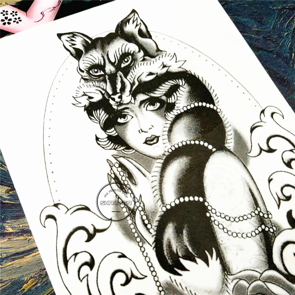 Временная татуировка SHNAPIGN Black Fox Spirit боди арт 12*20 см наклейки с флеш татуировкой