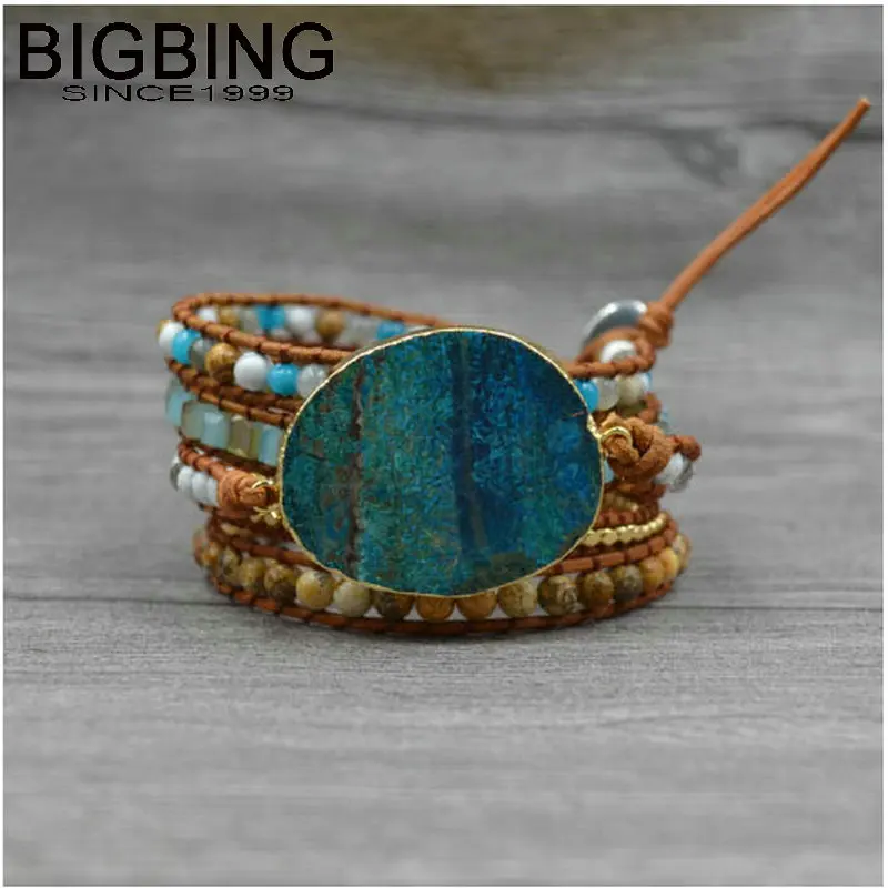 B003 бигбинг ювелирные изделия модный натуральный морской камень кожа ручной