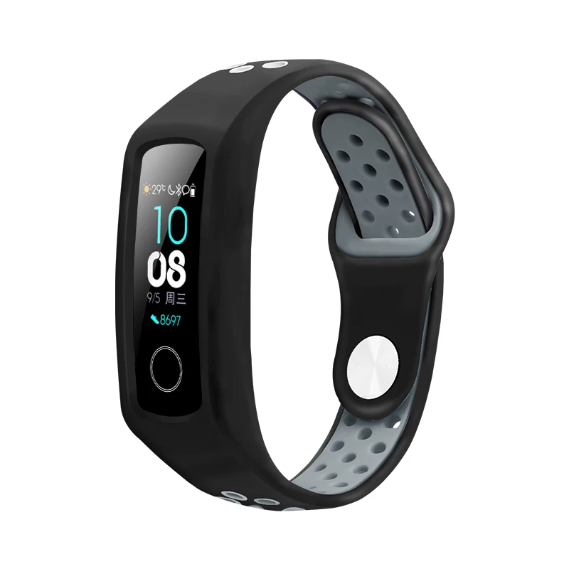Силиконовый ремешок для honor band 4 5 Смарт-спортивный браслет двухцветный fot huawei honor band 3 пористый дышащий сменный ремешок - Цвет: black gray