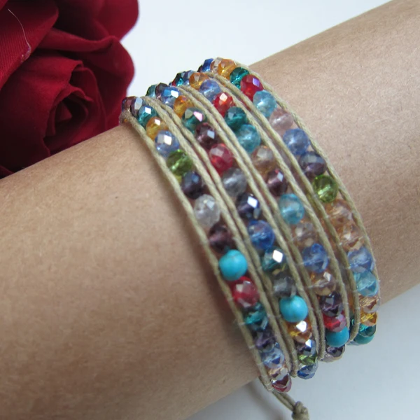 2014 модные ювелирные изделия 4 мм Хрустальный Бисер конопляный шнур Браслет|crystal