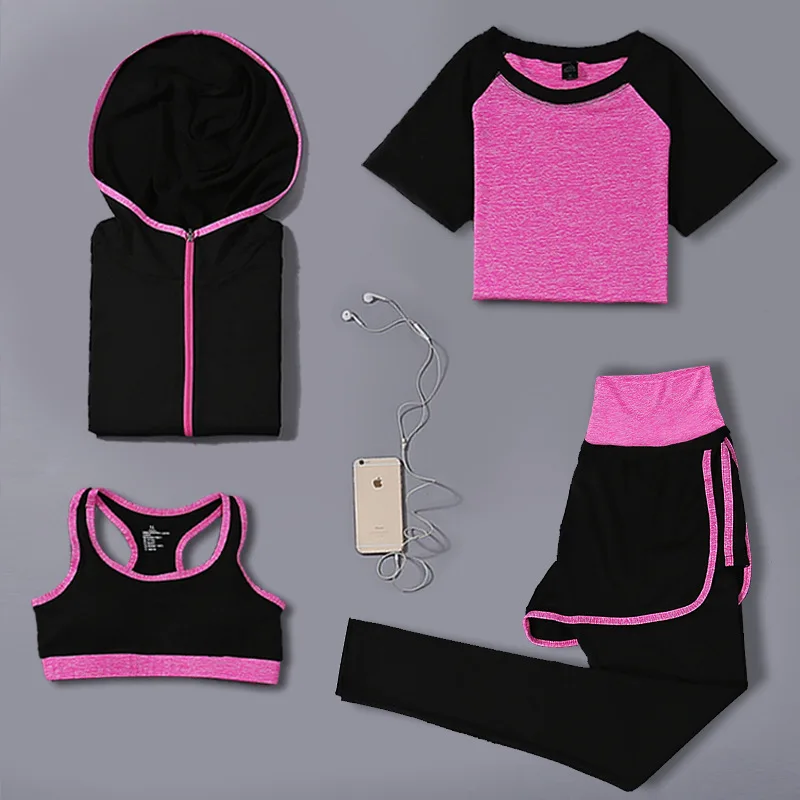 Лидер продаж Женский комплект из 4 предметов для йоги пальто + брюки шорты