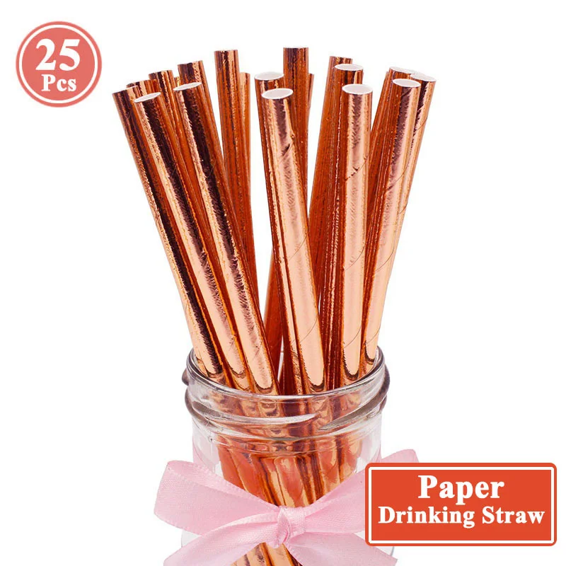 Lincaier звезда розового золота фольга, Латекс шары с днем рождения украшения Дети Декор Белый гелиевый баллон балон 1st 2 18 50 60 - Цвет: 25pcs straws
