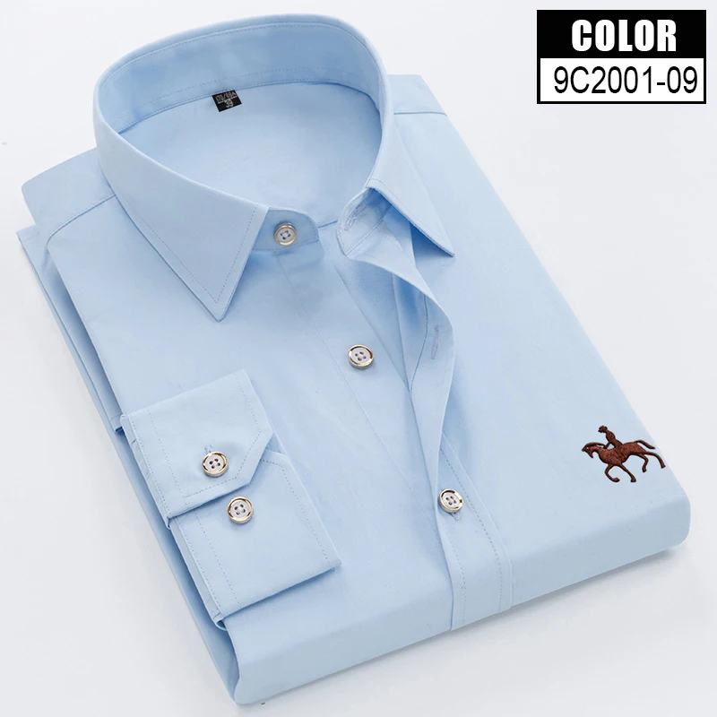 Mens cotton office work shirts Solid Color man Shirt Men Formal Social Dress Shirt Brand Casual Shirt clothes - Цвет: 9C-2001-09