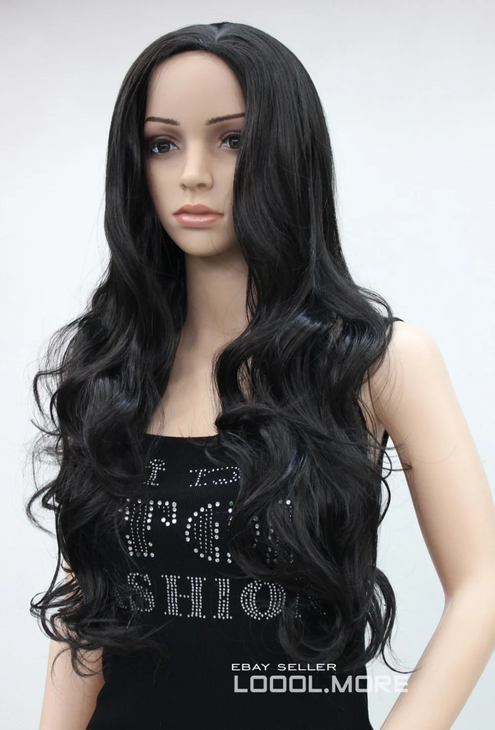 Шун Натуральный Черный Длинные Волнистые Средней Части Женщин Дамы парик USPS