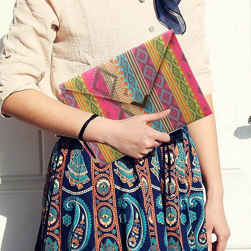 Новый национальный геометрический Холст Сумки Конверты клатч маленький