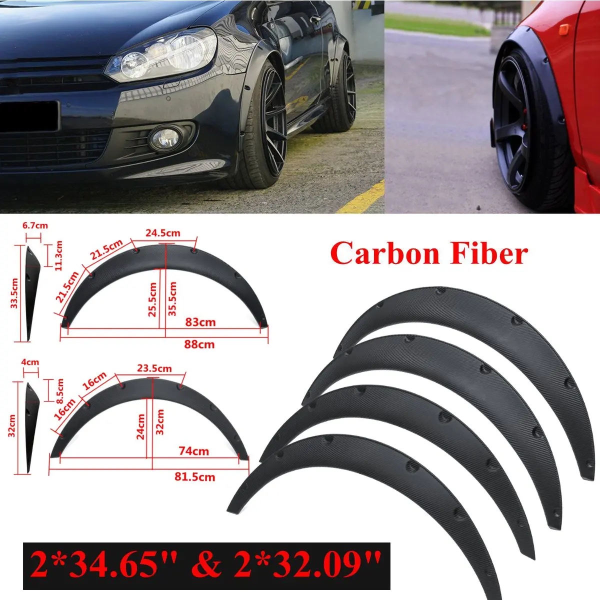 Carbon Fiber 4 шт. 88 см и 81,5 см корпус автомобиля для крыла вспышки расширение широкие колеса арки Универсальный гибкий автоматический брызговик - Цвет: Carbon Fiber