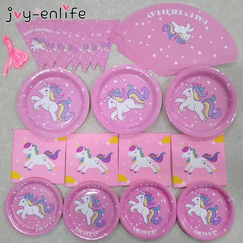JOY ENLIFE Розовый/Синий Единорог вечерние наборы дети день рождения поставки посуда