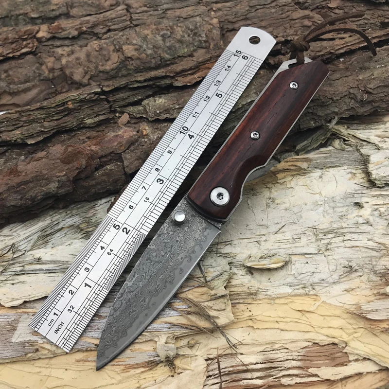 EDC VG10 дамасский нож с красной ручкой из сандалового дерева открытый мини брелок