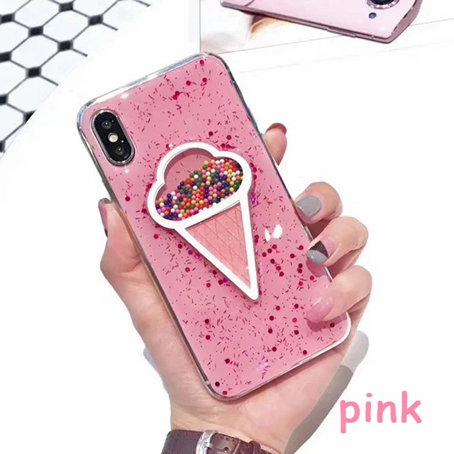 ice cream black Жидкое Сердце Блеск улыбка лицо облака чехол для телефона для iPhone 6 6s 7 8 Plus X XS 11 Pro Max Мороженое Мягкий ТПУ динамический бисер чехол - Цвет: ice cream black