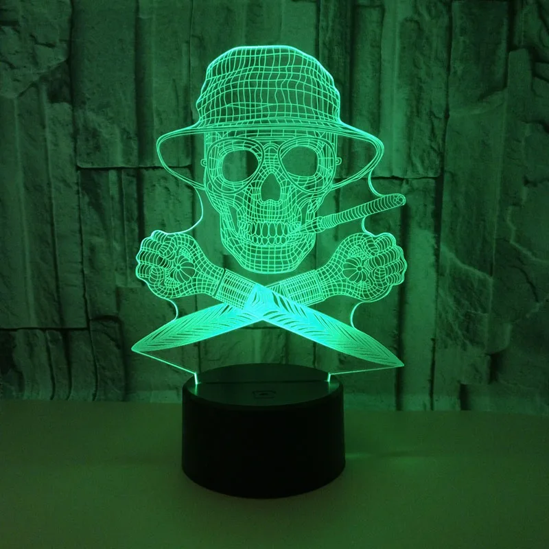 

YIMIA Sharp knife Skull Model 3D LED Night Light Novelty Gifts 7 Colors LED Desk Table Touch Base USB Lamp Kids Gift