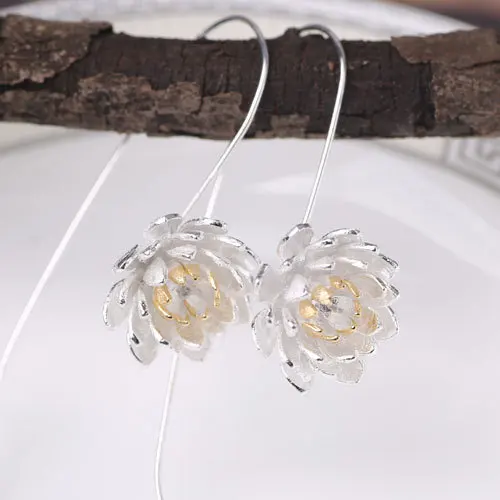 Women's Fashion Jewelry: Long Flower Earrings crafted in 925 Sterling Silver - Perfect for Stylish Sterling-Silver-Jewelry Lovers - Pendientes image 3