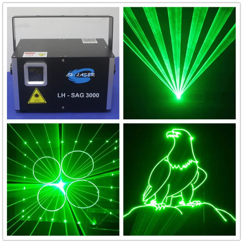 Бесплатная доставка 3 вт зеленый луч и анимационный лазерный свет с поддержкой ILDA