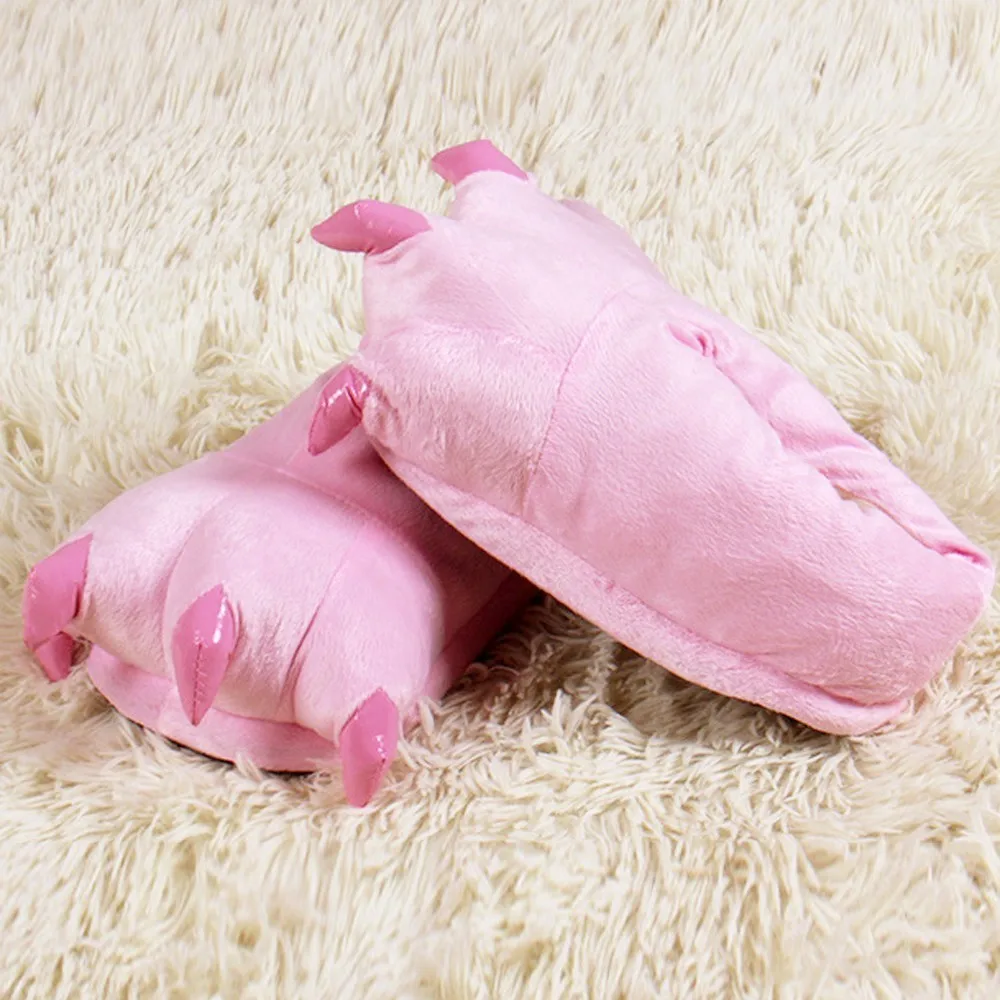 Pink Детские зимние теплые домашние тапочки для маленьких девочек; обувь с забавными животными в виде лап монстра; мягкая плюшевая детская обувь; теплые домашние Тапочки - Цвет: Pink