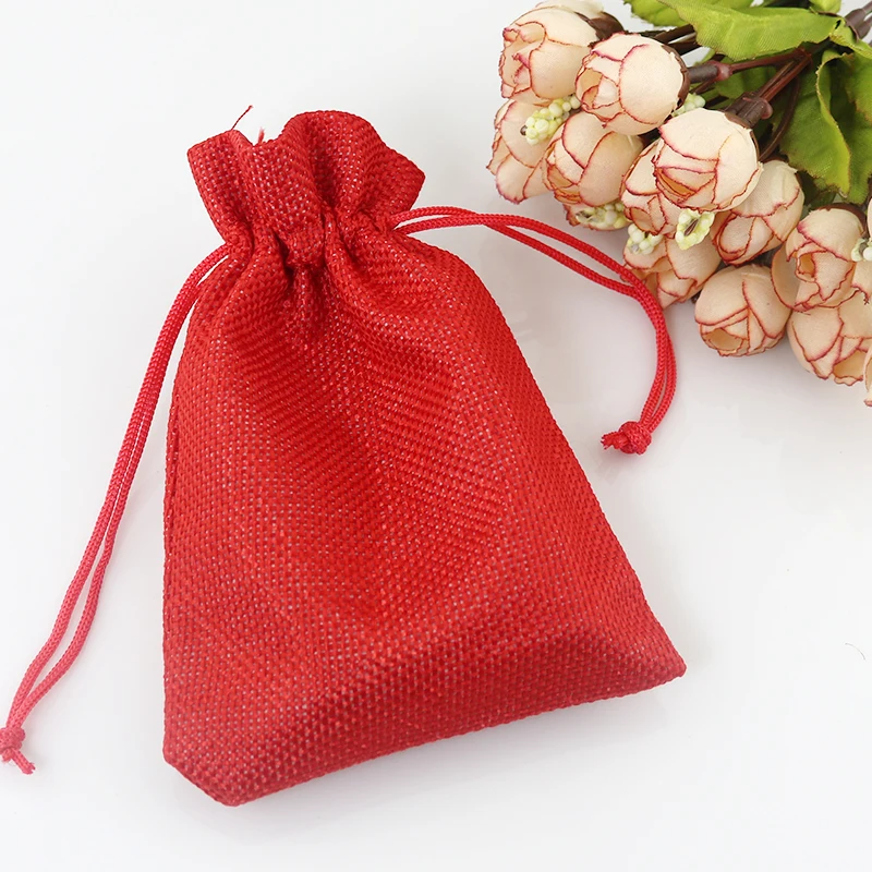 

10pcs 15x20cm Red Color Jute Bag burlap Drawstring Bags Candy Gift Beads Jewelry Bags For Storage/ Wedding Decoration