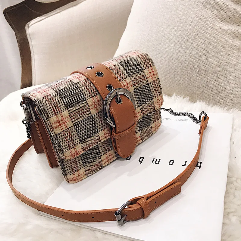 Корейские дизайнерские сумки через плечо для женщин 2019 Мини Клетчатые Шерстяные