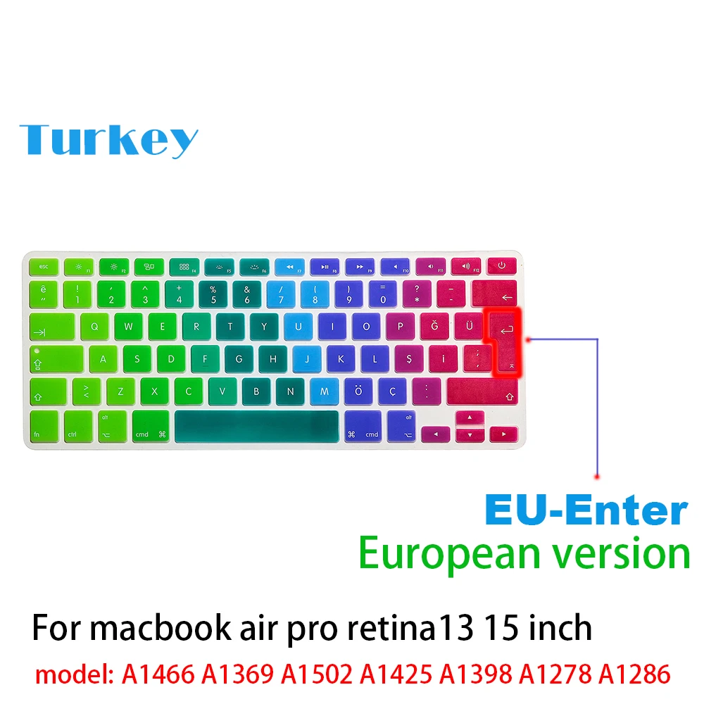 Чехол для клавиатуры ноутбука для macbook air 13 pro 15 дюймов A1466 A1502 A1278 A1398 ЕС кремния Турция клавиатура с подсветкой крышка защитная пленка