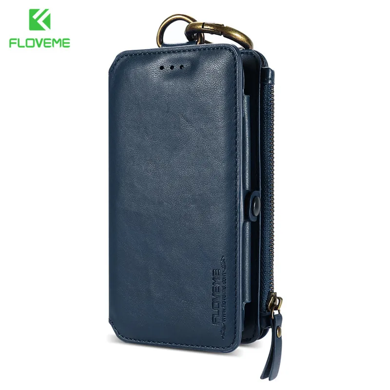 Кожаный чехол FLOVEME для samsung Galaxy S9 S8 Plus S7 S6 Edge Note 9 8, чехол-кошелек для iPhone XS Max XR X 8 7 6 6S Plus, чехол s - Цвет: Синий