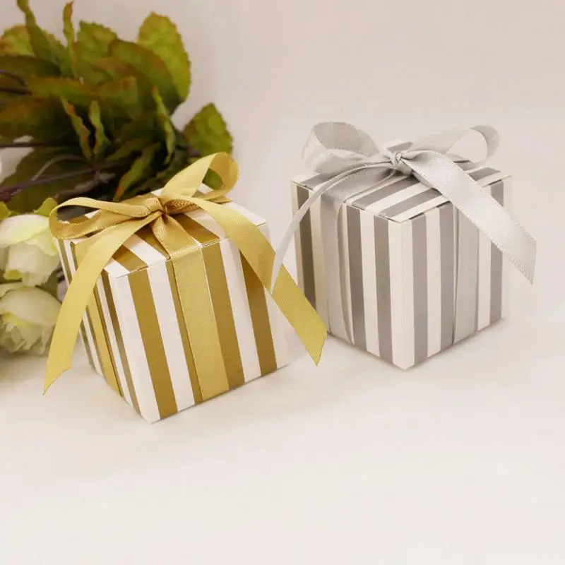 10 шт./компл. новая популярная Золотая Серебряная полоска коробка конфет с лентами