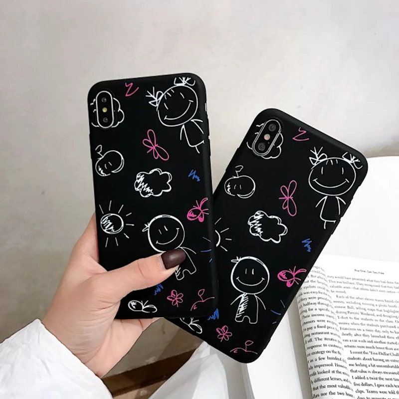 For Samsung Galaxy S9 Phone Case Fashion Cute Cartoon Graffiti TPU Silicone black Cover Frosted Matte Soft |